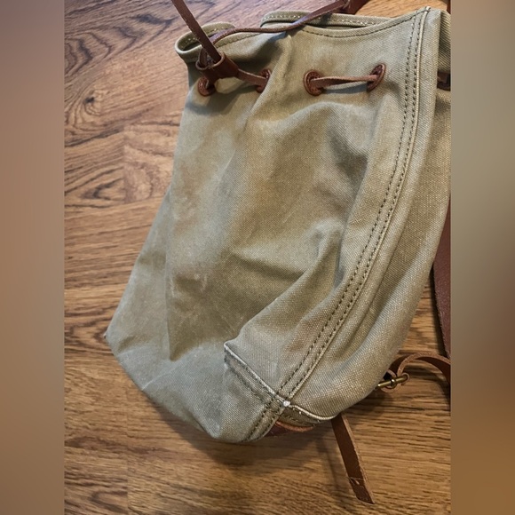 Madewell Olive Green cotton canvas Backpack brown leather detail main image 13